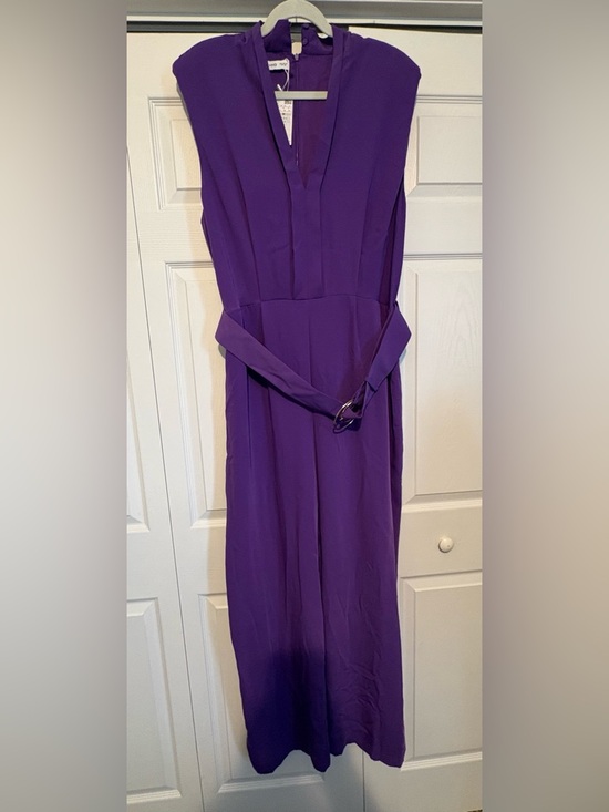 Mango Pants - Mango Purple Sleeveless Belted Wide-leg Jumpsuit